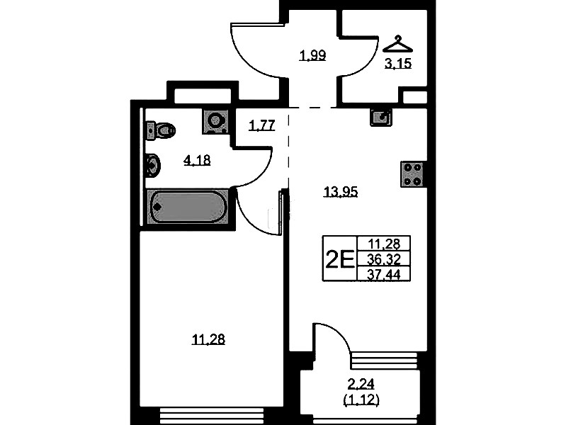 1-комнатная квартира 37.44 м², 7/9 эт., ЖК «GloraX Новоселье»